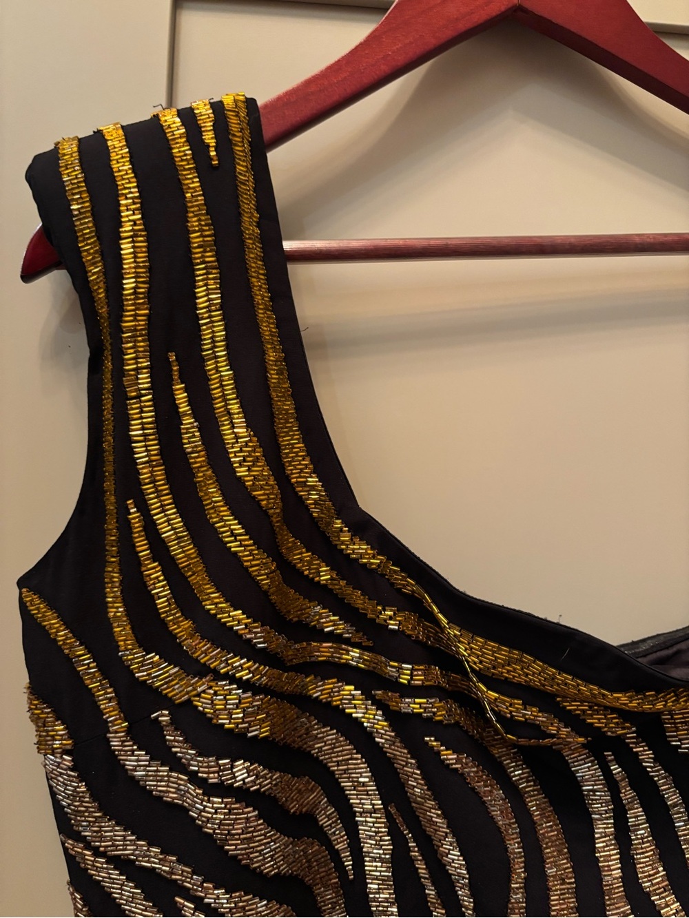 Retrofete Black Mini Dress with Gold and Silver Zebra Stripes - Picture 3 of 4